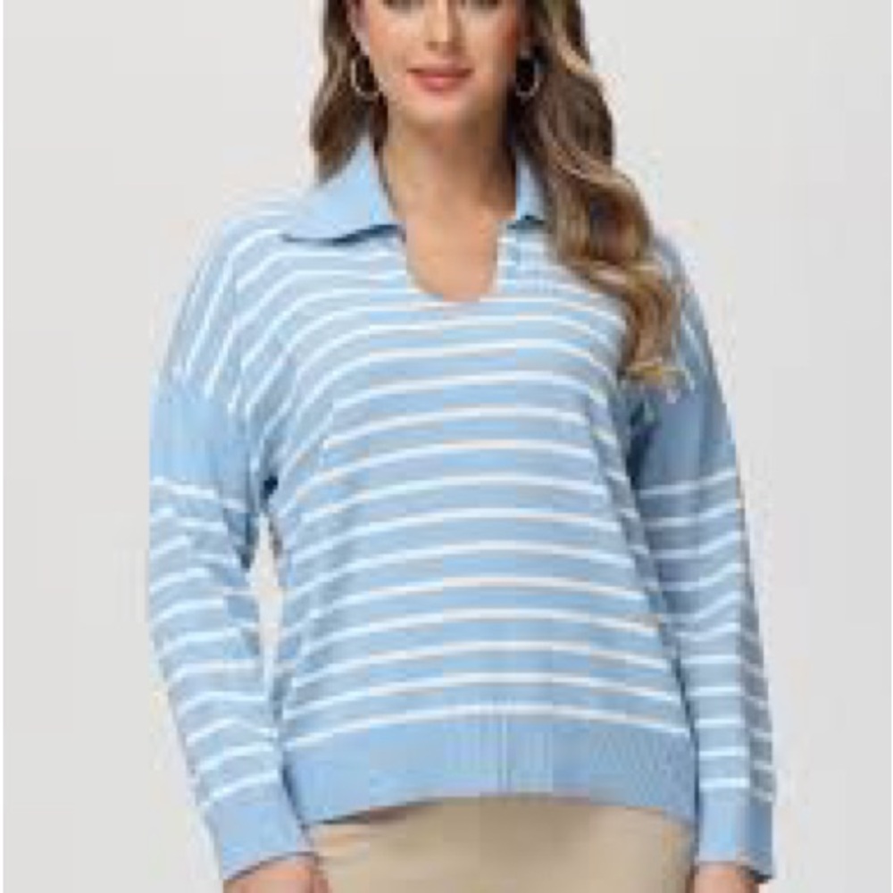 89th + Madison blue and white stripe polo pullover sweater, size XS